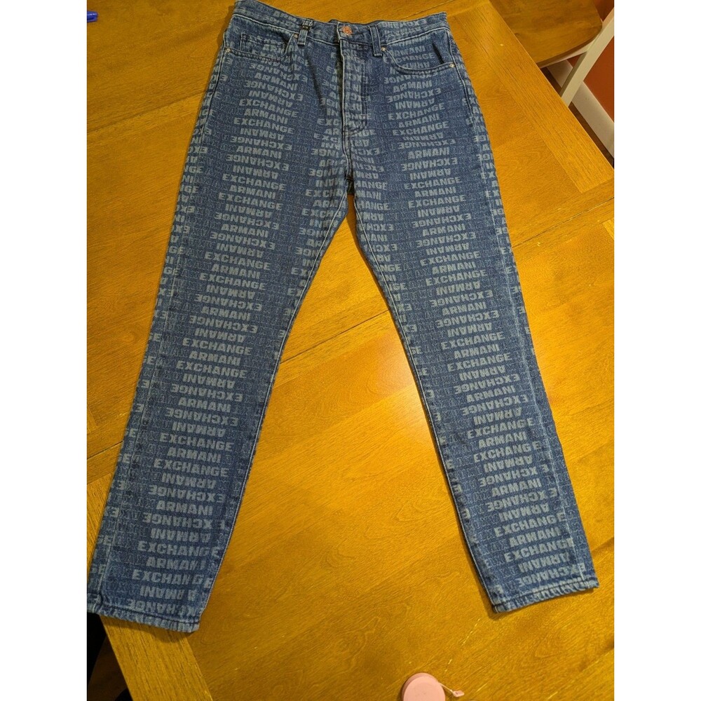 ARMANI EXCHANGE Logo Print High‑Waist Carrot Jeans Size 27 – Designer Denim
